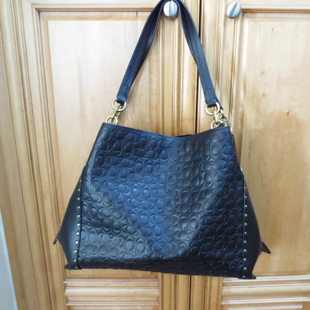 Coach Signature embossed Black Leather Dalton Handbag
